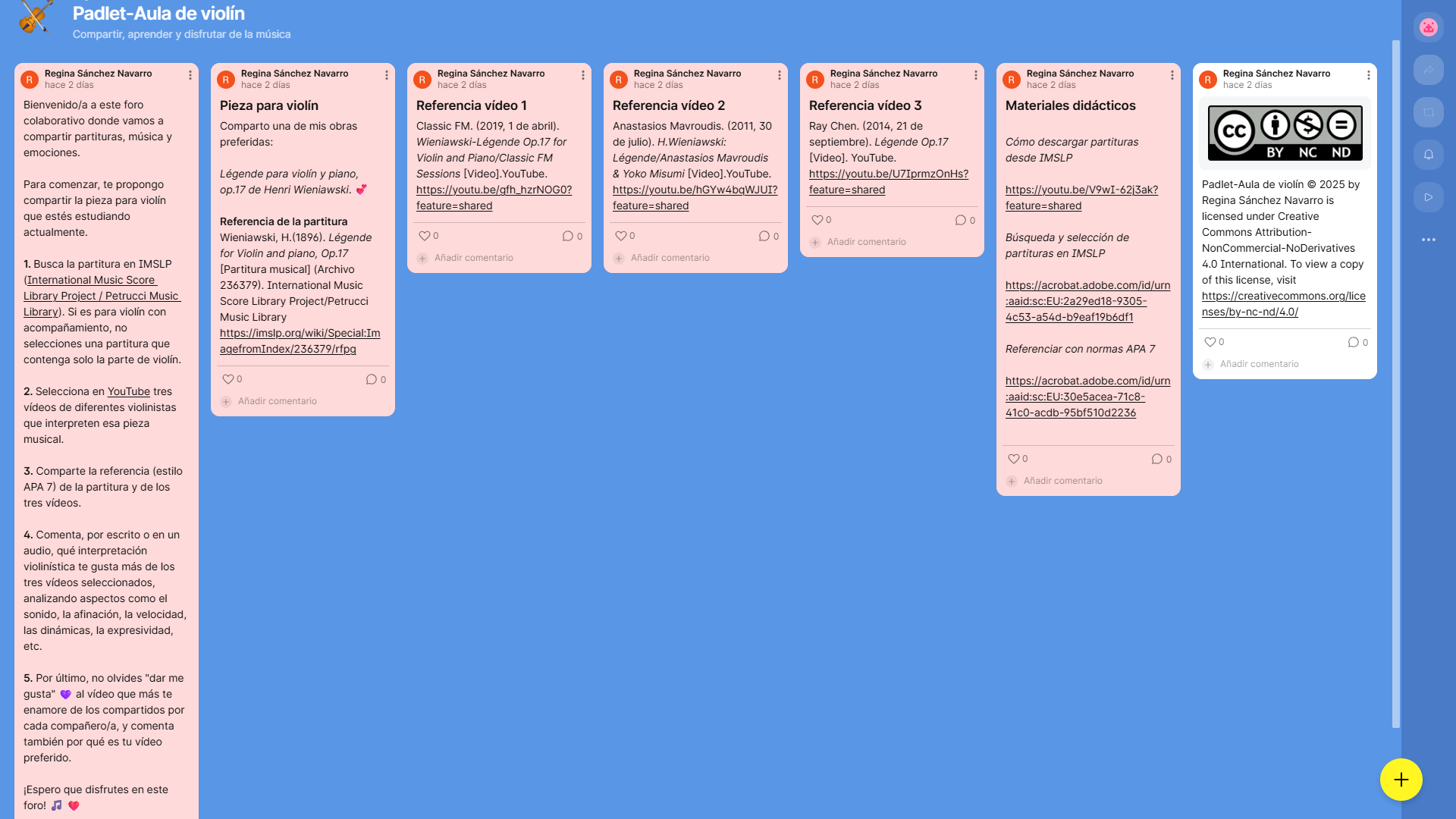 Padlet Aula de violín