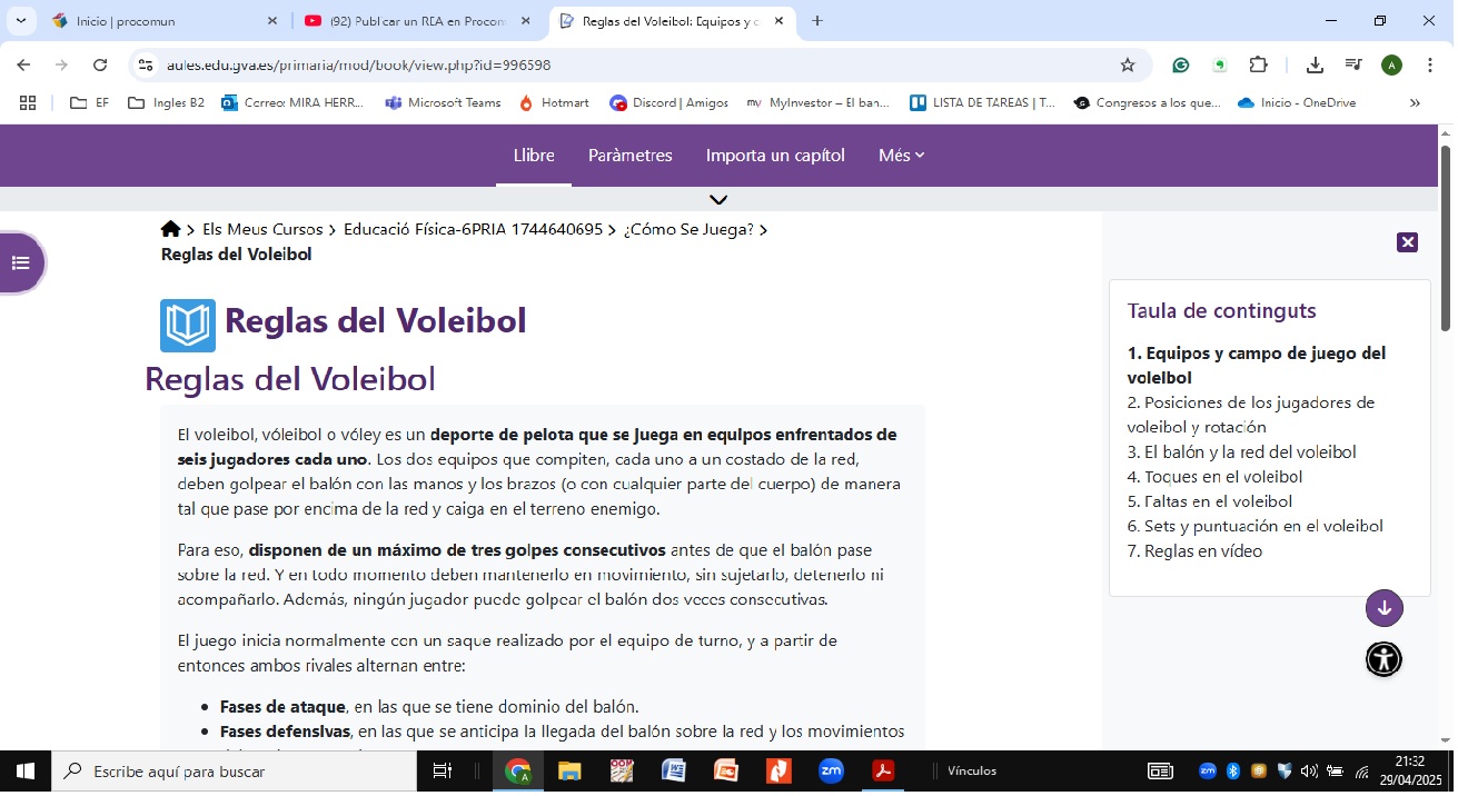 Captura de pantalla del recurso en Aules