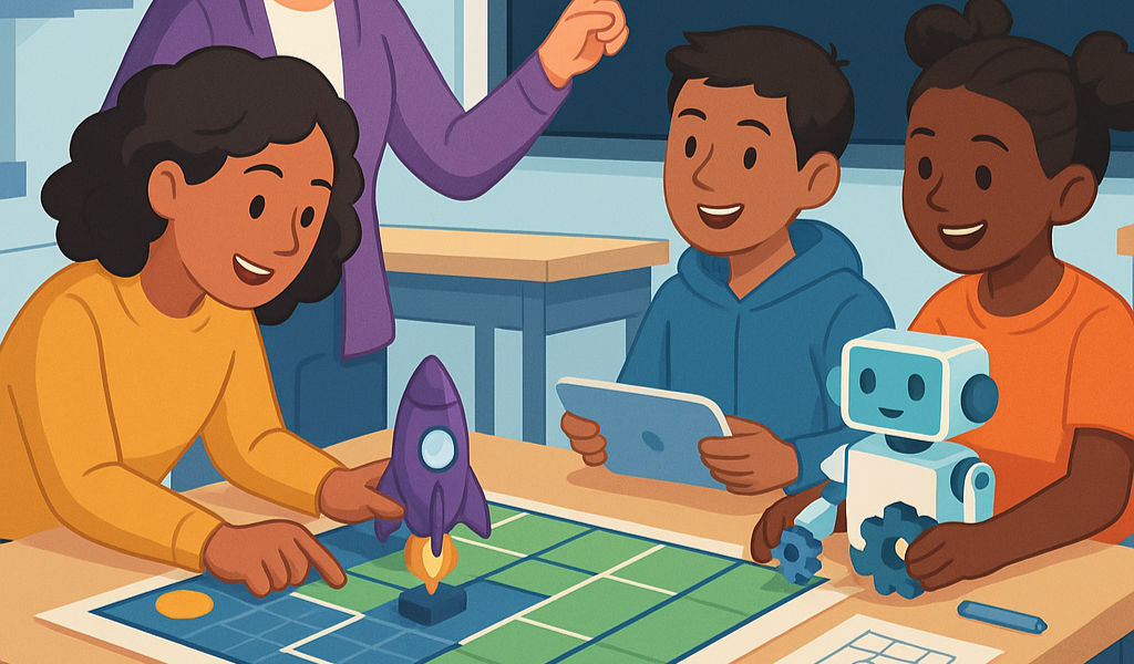 STEAM en el cole. Imagen generada por IA.