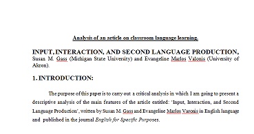 Analysis of an article on classroom language learning.