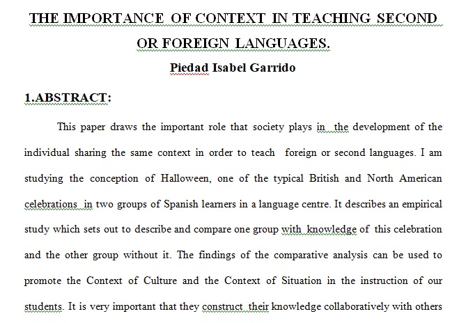 THE IMPORTANCE OF CONTEXT LEARNING A SECOND LANGUAGE OR A FOREIGN LANGUAGE