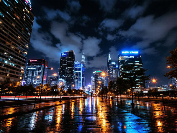 Imatge generada amb IA d'un paisatge urbà de nit