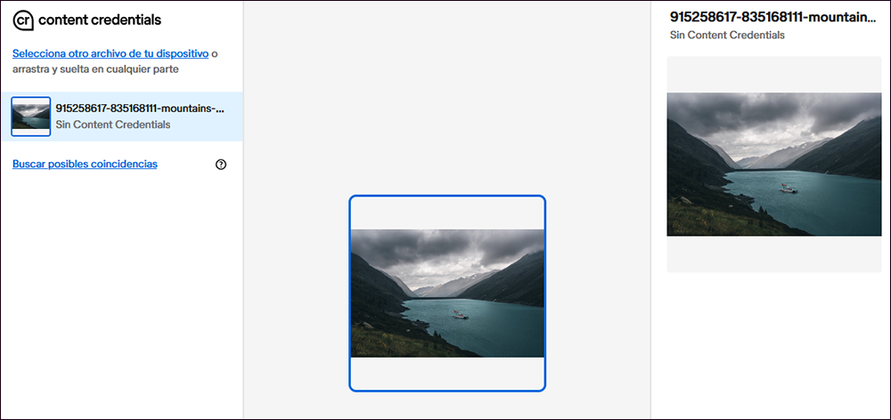 Captura de pantalla. Imatge sense credencials de contingut, després d'eliminar metadades.