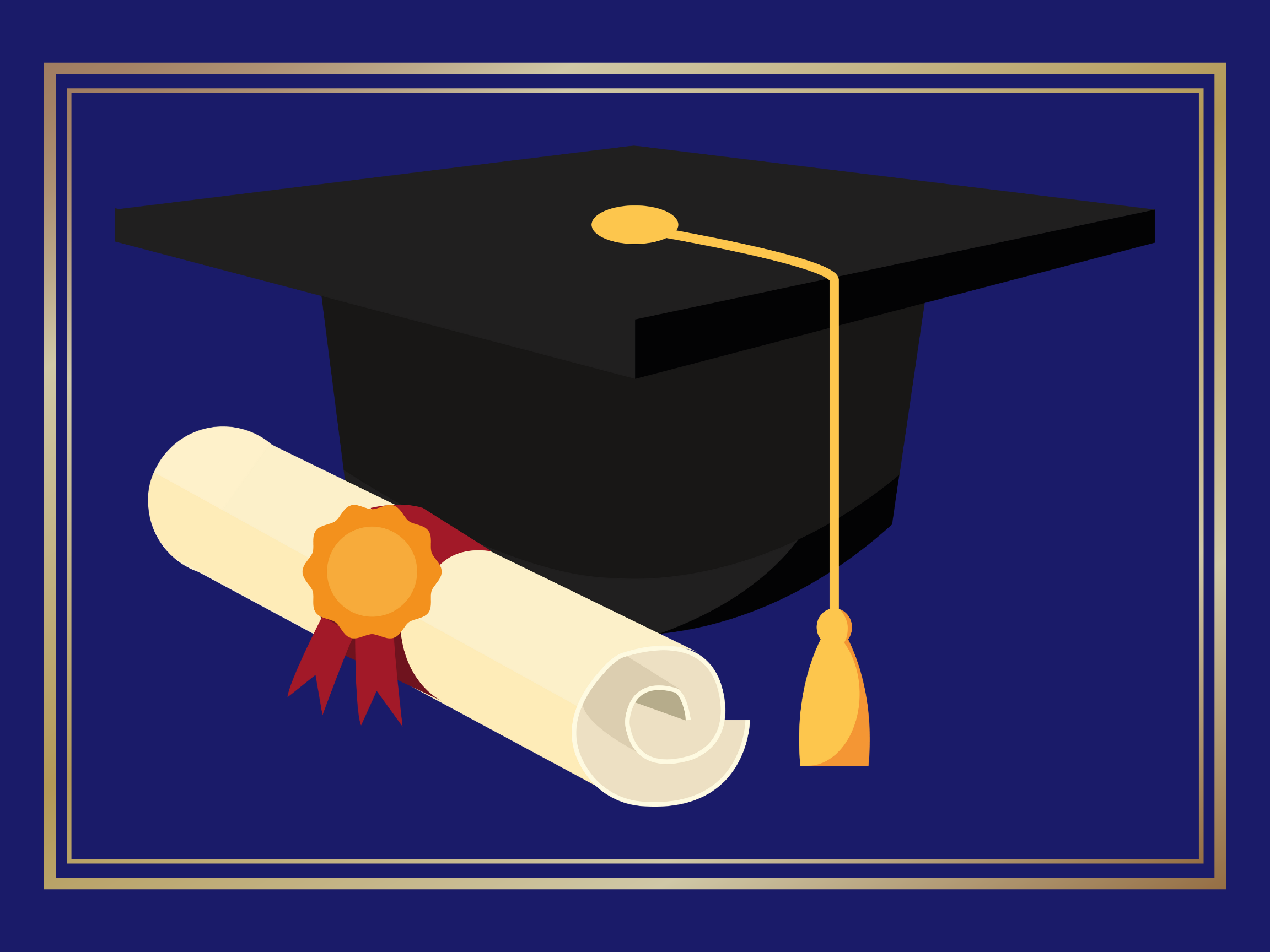 La imagen muestra un birrete y un diploma enrollado con forma de pergamino.