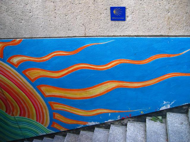 image Grafiti con placa del Camino de Santiago en Lausanne, Suiza