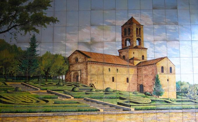 image Azulejos pintados con Monasterio de Sant Pere de Camprodón, Girona