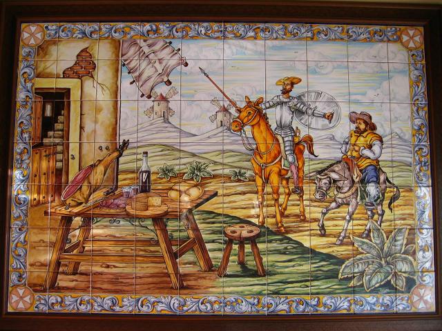 image Azulejos de Don Quijote y Sancho en una venta, Tembleque, Toledo