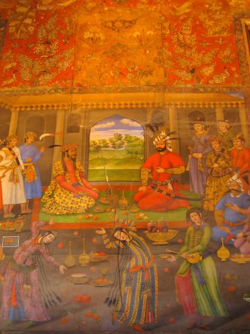 image Escena de una audiencia, interior del palacio Chehel Sutun, Isfahán, Irán