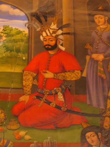 image Detalle de la escena de una audiencia, interior del palacio Chehel Sutun, Isfahán, Irán