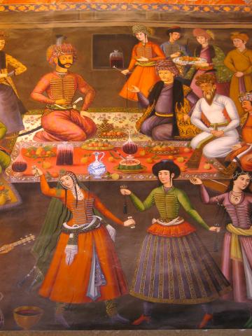 image Detalle de escena de una audiencia, interior del palacio Chehel Sutun, Isfahán, Irán