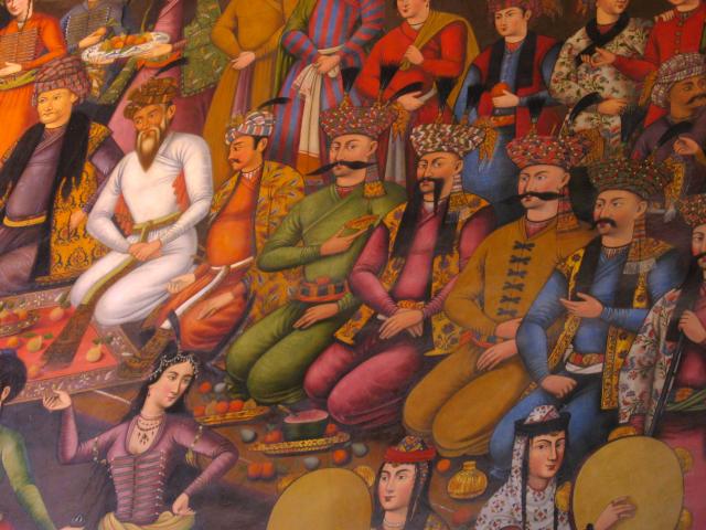 image Detalle de fresco, interior del palacio Chehel Sutun, Isfahán, Irán