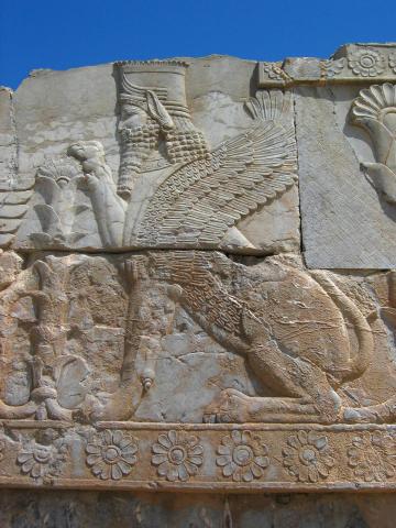 image Relieve de león alado en el palacio de Jerjes, Persépolis, Irán