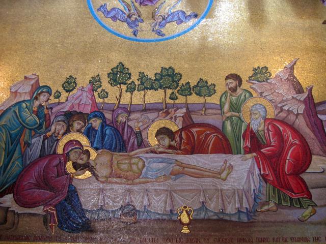 image Mosaico del cuerpo yaciente de Cristo, Iglesia del Santo Sepulcro, Jerusalén, Israel