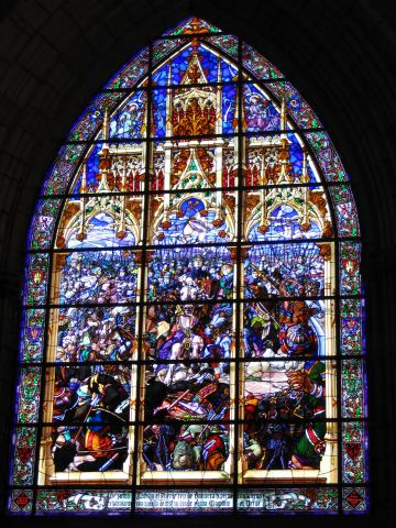 image Vidriera de la Batalla de las Navas de Tolosa en la Sala Capitular de la Capilla de San Agustín, Roncesvalles, Navarra