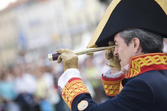 image Recreación de la Guerra de la Independencia en Segovia: Militar de las tropas españolas mirando por un catalejo