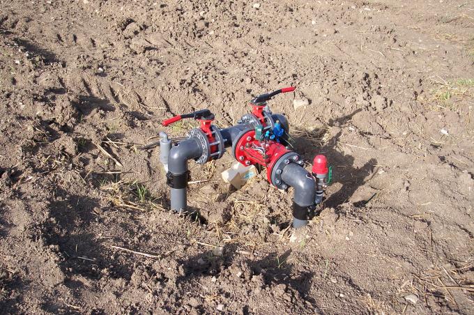 image Salida de tubería y válvula de presión en una plantación de olivos