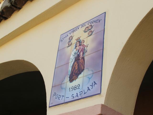 image Cartel con la imágen de la Virgen del Carmen, Port Saplaya, Alboraya,  Valencia, Comunidad Valenciana