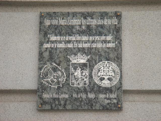 image Placa en la casa de María Zambrano