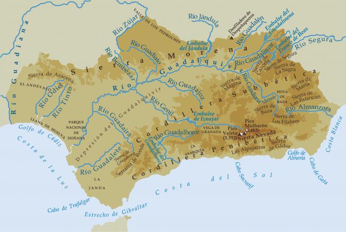 ilustracion Mapa físico de Andalucía 