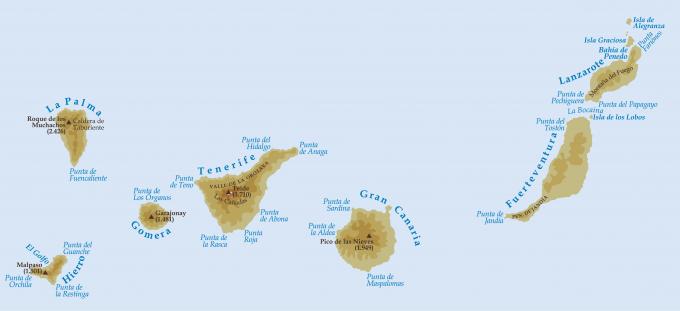 ilustracion Mapa físico de Canarias 