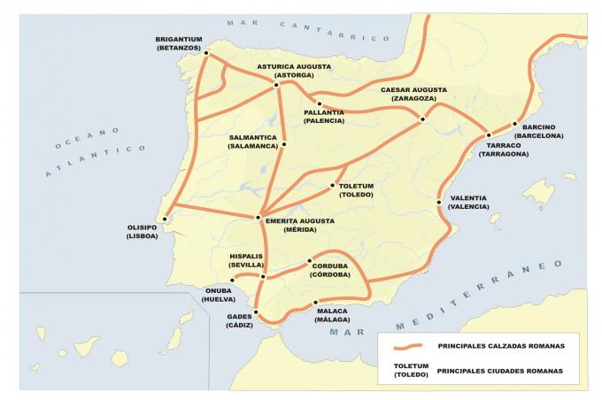 ilustracion Mapa de las principales calzadas romanas en la Península Ibérica