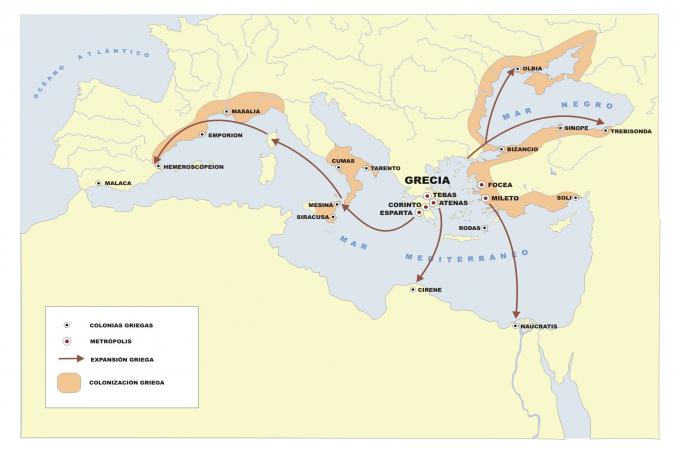 ilustracion Mapa de la expansión griega por el Mediterráneo
