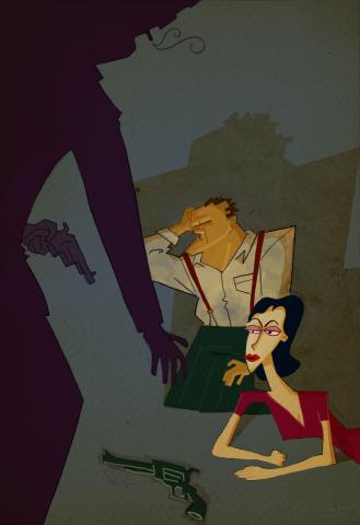 ilustracion El sueño eterno: Pelea por el revólver en casa de Brody