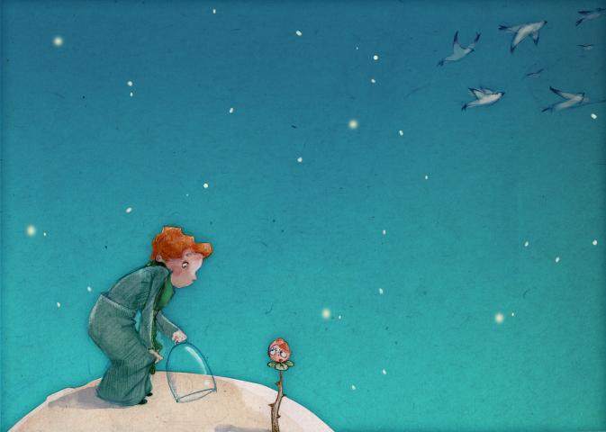 ilustracion El principito: Despedida de la flor