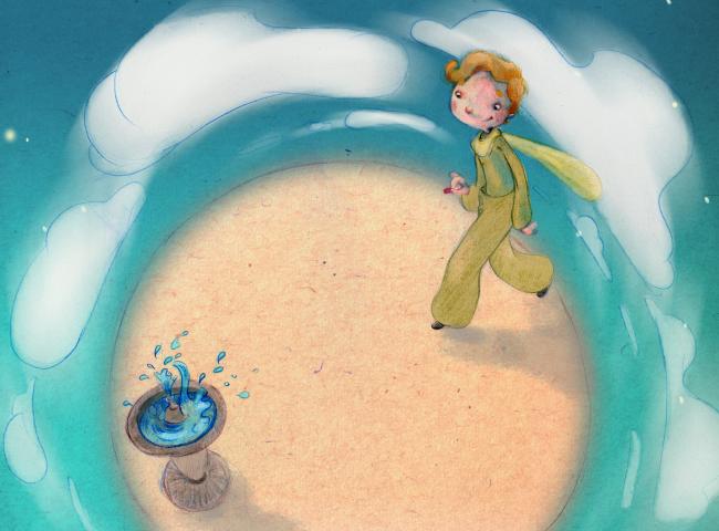 ilustracion El principito: Cincuenta y tres minutos para caminar hacia una fuente