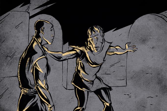 ilustracion Hamlet: Hamlet le pide a Horacio que observe la actitud del rey