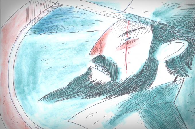 ilustracion Moby-Dick: El capitán mirando desde su camarote