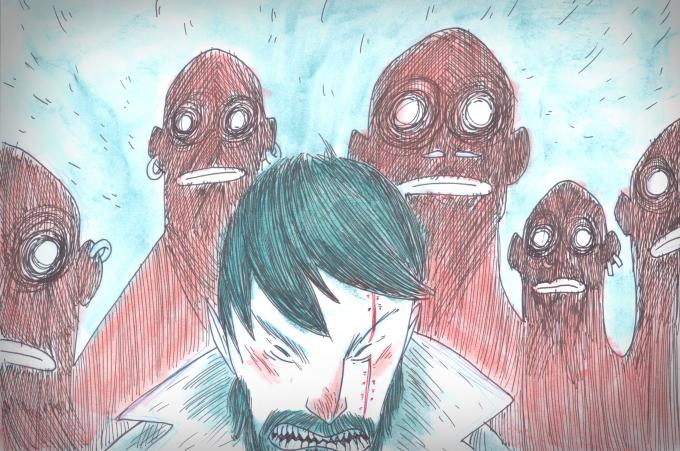 ilustracion Moby-Dick: El capitán con los polizones a su espalda