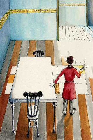 ilustracion El extraño caso del doctor Jekyll y el señor Hyde: Utterson, abatido, se dirige a su despacho