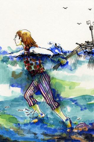 ilustracion Los viajes de Gulliver: Gulliver secuestra la flota enemiga