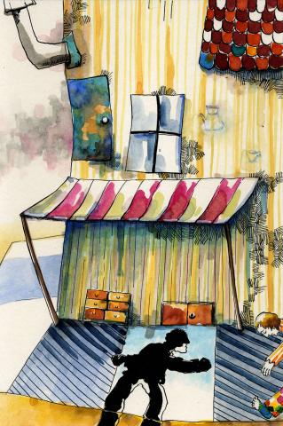 ilustracion Los viajes de Gulliver: Panorama de la ciudad de Lagado