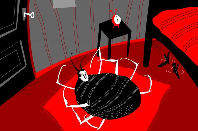 ilustracion La metamorfosis: Gregorio es incapaz de levantarse