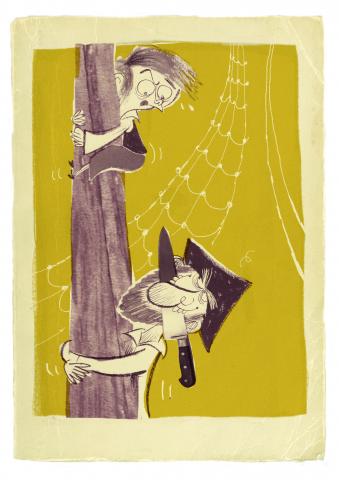 ilustracion La isla del tesoro: Hands persigue a Jim por el barco