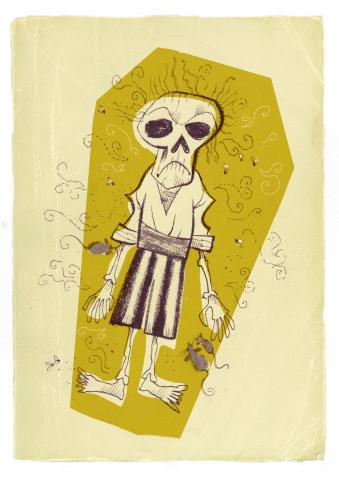 ilustracion La isla del tesoro: Los piratas encuentran el cadáver de Allardyce