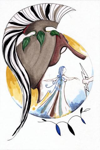 ilustracion La Odisea: Atenea habla con Zeus sobre Ulises