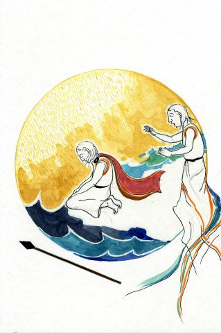 ilustracion La Odisea: Telémaco rezando a orillas del mar
