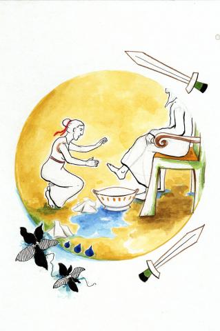 ilustracion La Odisea: Ulises es reconocido por su criada Euriclea