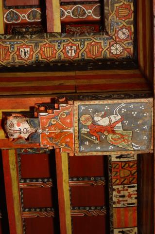 image Detalle de pintura en alfarje. Caballero con escudo, Huesca