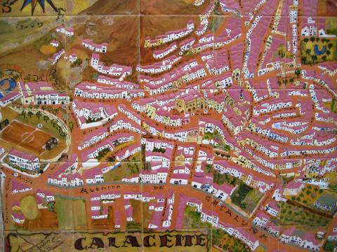 image Azulejos pintados con mapa de Calaceite, Teruel
