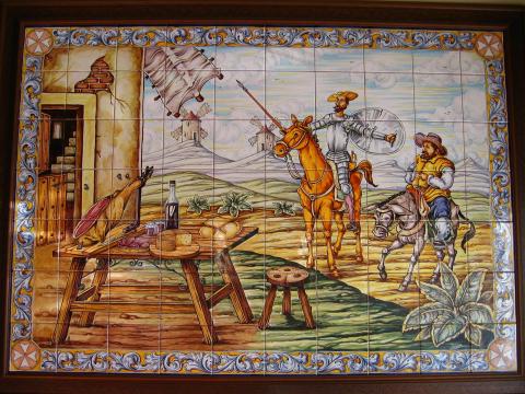 image Azulejos de Don Quijote y Sancho en una venta, Tembleque, Toledo