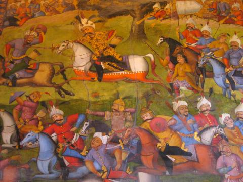 image Detalle de miniatura, interior del palacio Chehel Sutun, Isfahán, Irán