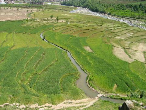 image Sistema de canalización en cultivo de terraza, cerca de Abottabad, Pakistán