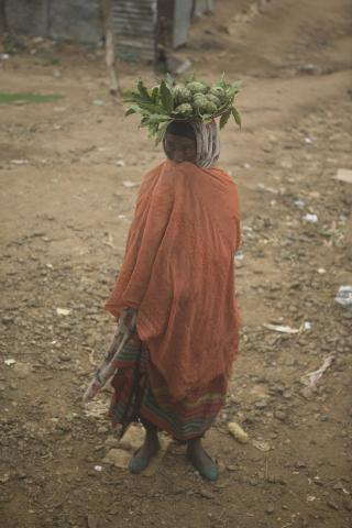 image Vendedora esperando subir al autobús en las parada cerca de Harar, Etiopía
