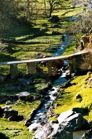 image Puente sobre un riachuelo en la ladera del Monte Toubkal, Marruecos