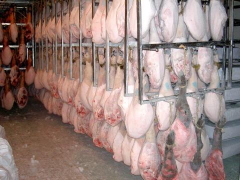 image Jamón en cámara frigorífica