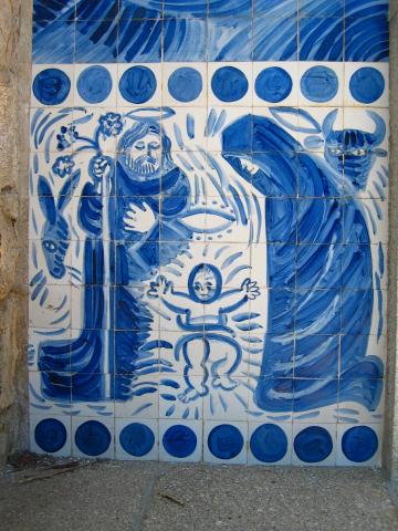 image Cerámica de la fachada de la Iglesia de San Xoaquiño, Isla de Ons, Pontevedra